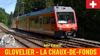 Cab Ride Glovelier  La ChauxdeFonds (Jura Railways, Switzerland) train driver's view in 4K