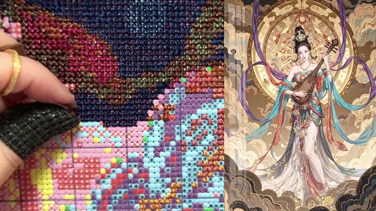 圧巻！160センチのクロスステッチ作品 Flosstube:Stitch With Me 248 敦煌风飞天琵琶女 【クロスステッチ