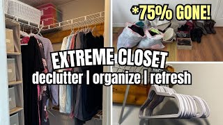 I got rid of 75% of my clothes and shoes | EXTREME CLOSET DECLUTTER \& ORGANIZATION | BEFORE \& AFTER