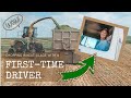 COLLEGE GIRL DRIVES SILAGE TRUCK (JD 5830 Chops Wheat)