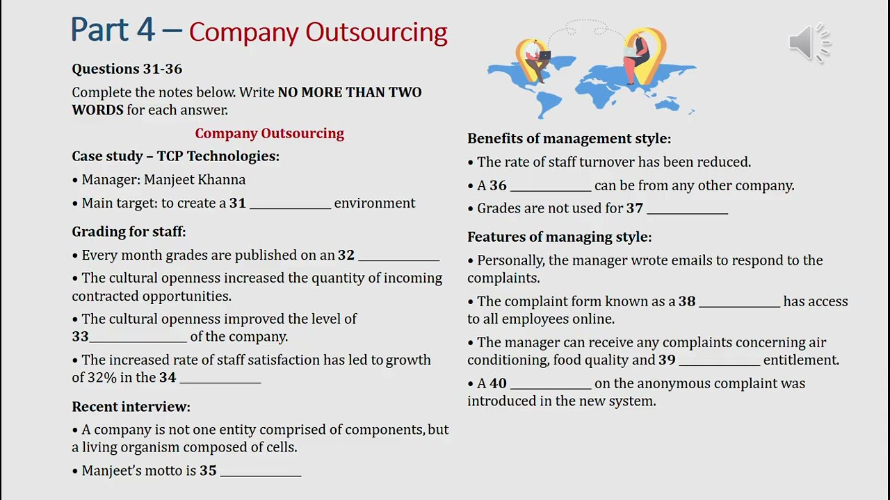 IELTS listening actual test Part 4: Company Outsourcing (answer+ transcript)