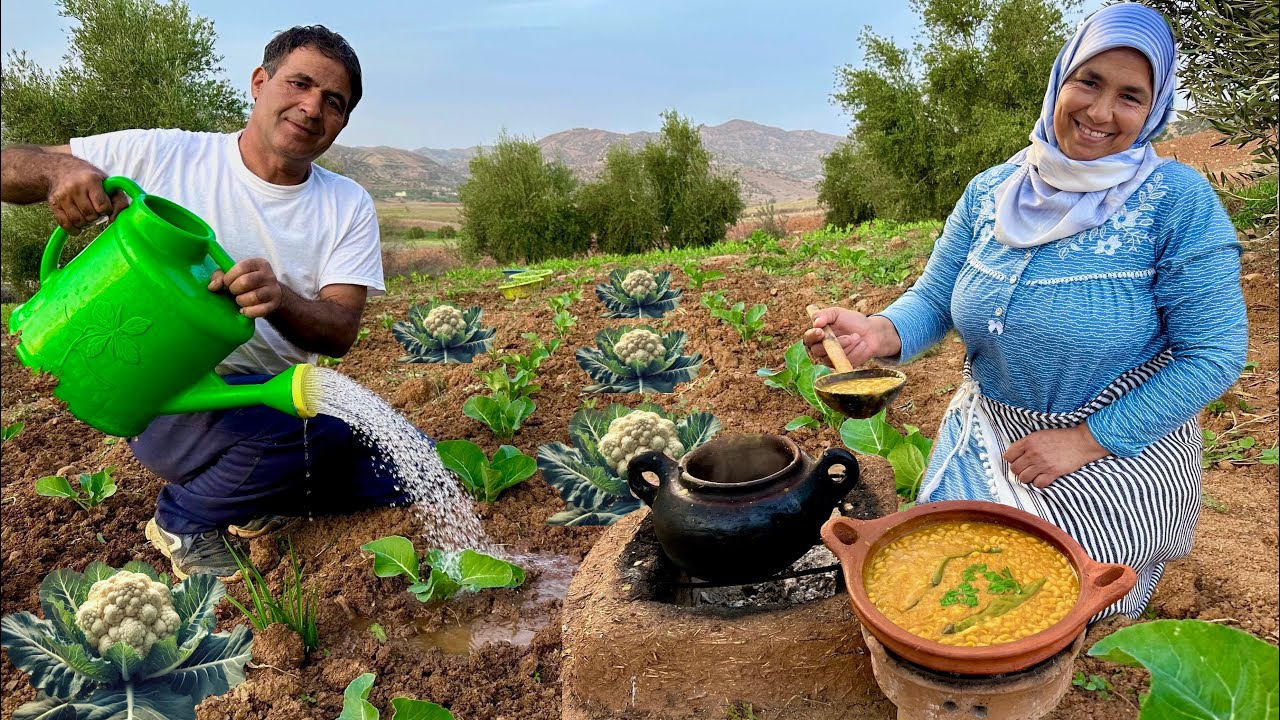 العناية بحقل الشفلور و إعداد وجبة الفاصولياء على الكانون