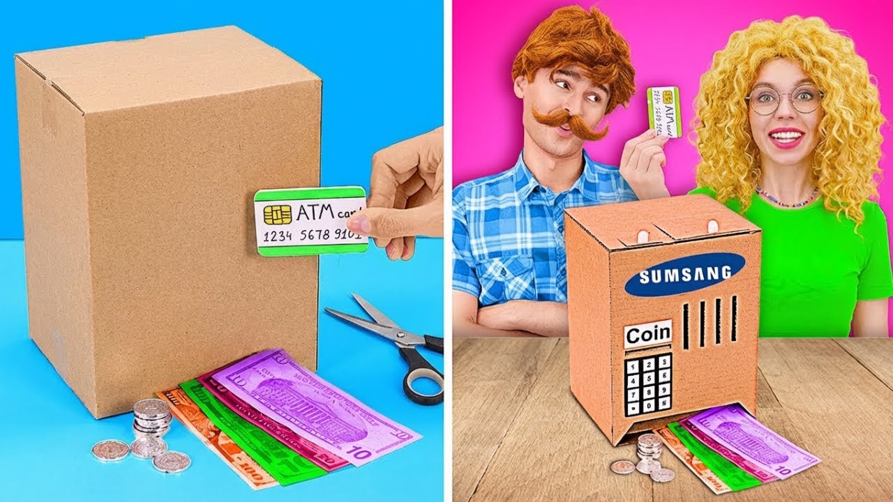 КАК СДЕЛАТЬ СВОИМИ РУКАМИ БАНКОМАТ ИЗ КАРТОНА 📦 Идеи 123 GO! GLOBAL