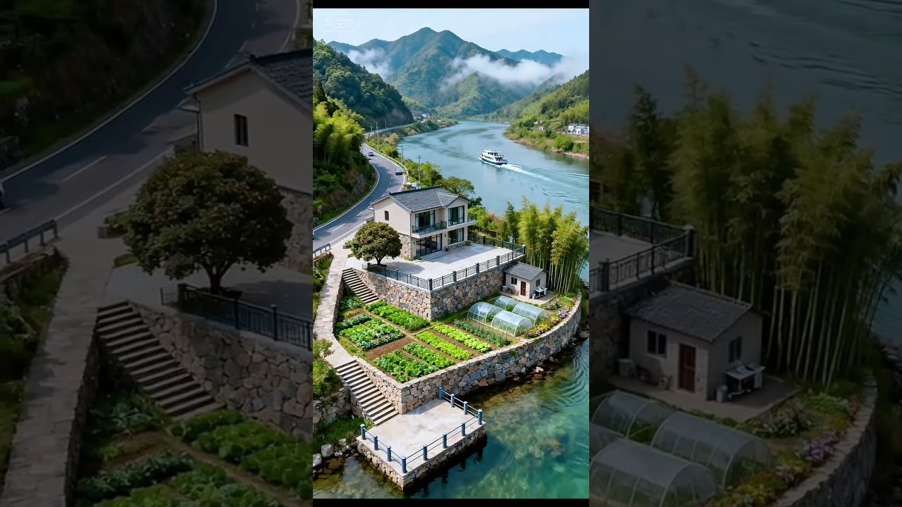 In the embrace of green mountains and clear waters, this river view residence is as elegant as a p