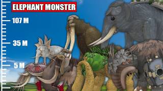 Size Comparisons of Elephant Monsters Simulated in Spore
