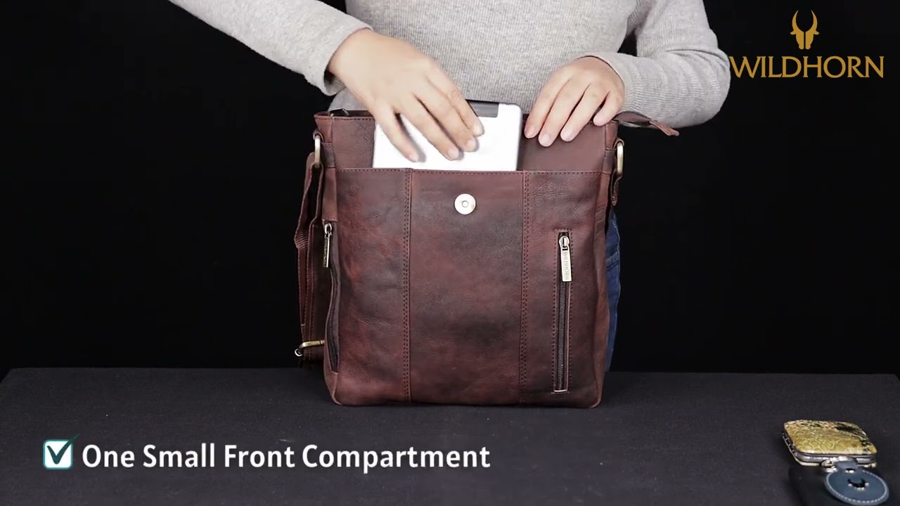 WILDHORN Brown Leather Laptop Messenger Bag for Men