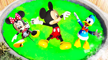 GTA 5 Mickey Mouse, Minnie and Donald Duck Jumping Into Toxic Pool (Ragdolls/Euphoria Physics)