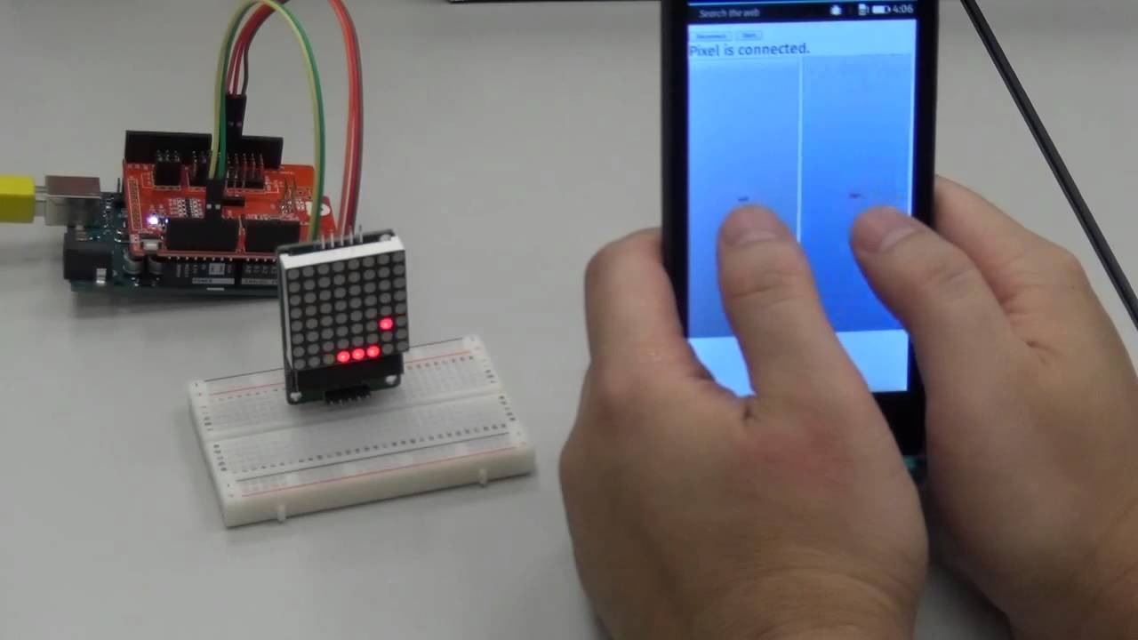 8x8 LED pong game prototype V1 built with Flame and Arduino+BleShield