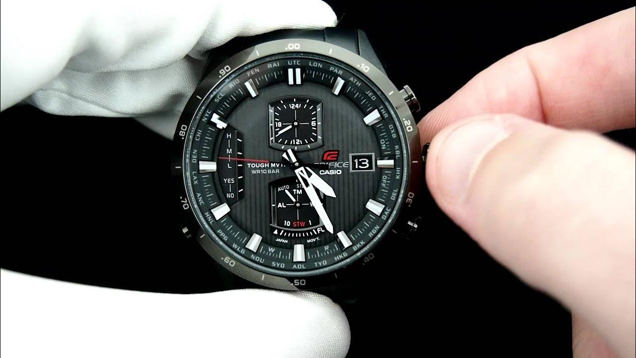 Как поменять батарейку в часах касио эдифайс Edifice Casio Atomic Worldtimer Chronograph EQW-A1110DC - YouTube