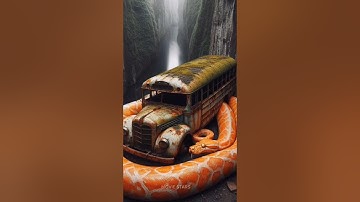 Rare discovery of python circling a bus in the Amazon forest #python #jungle #rare #bus #truck
