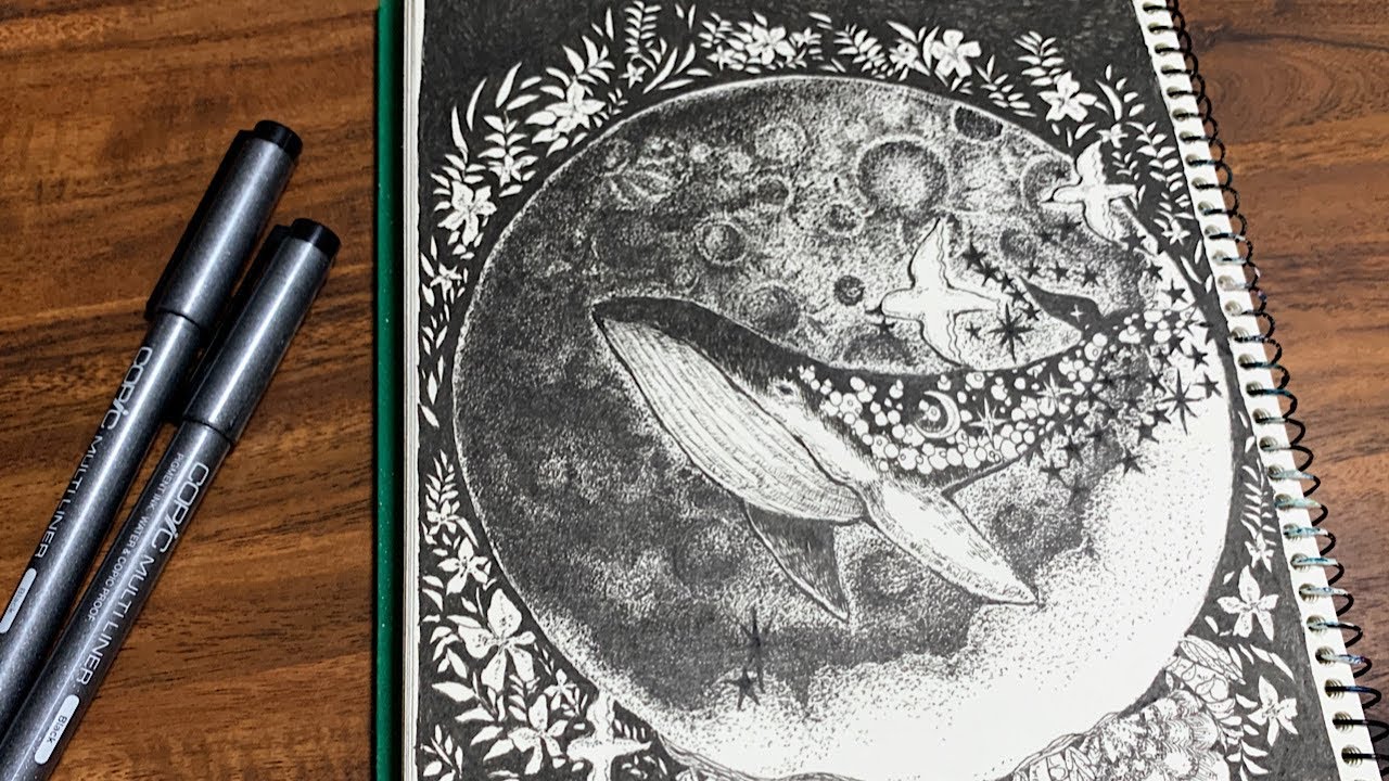 ペン画 メイキング 月と鯨を描いてみた Youtube