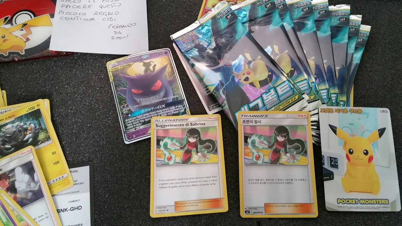 Unboxing 10 pacchetti carte Pokémon Gioco di Squadra, Gx alleati e ...