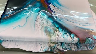 Satin Enamels+Metallic pouring using a Hairdryer, Step-by-Step, Acrylic pour easy Abstract art