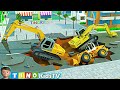 Excavator  wheel loader and driller truck for kids  waiting shed construction accident
