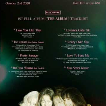 BLACKPINK THE ALBUM - TRACKLIST