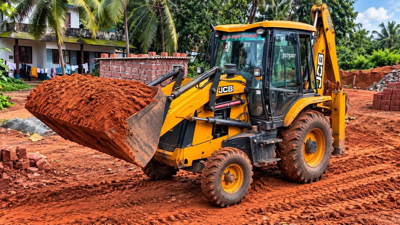 JCB 3DX Powerful Red Soil Loading Work | Massive Bucket Full of Soil Earth Moving Foundation Work🔥👌|