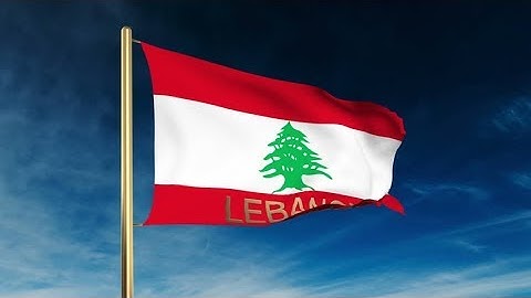 4K Lebanon flag slider style with title. Waving in the wind with cloud background animation Stock