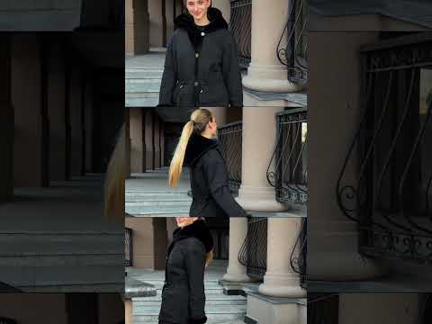 Модний жіночий двосторонній зимовий куртка чорного кольору з еко хутра, видео 1