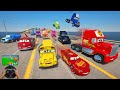 Crazy Cars   Race McQueen VS Trucks Mack Gale Beaufort Miss Fritter FireTruck Mr  Drippy & Friends