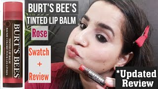 #BurtsBees|Burt's Bees Tinted lip balm|Rose|Updated Review|Hand + Lip Swatch