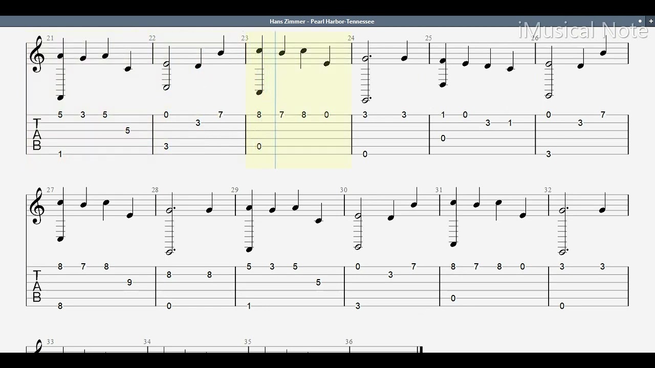 Guitar TAB - Hans Zimmer - Pearl Harbor : Tennessee | Tutorial Sheet Lesson #iMn