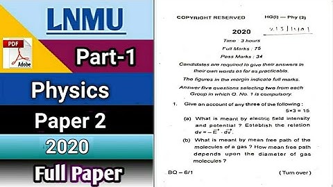 Lnmu bsc part 1 physics honours paper 2 2020