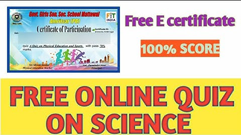 Free E quiz Nationallevel on Science with answers and Free e certificate 100% Score - Online quiz