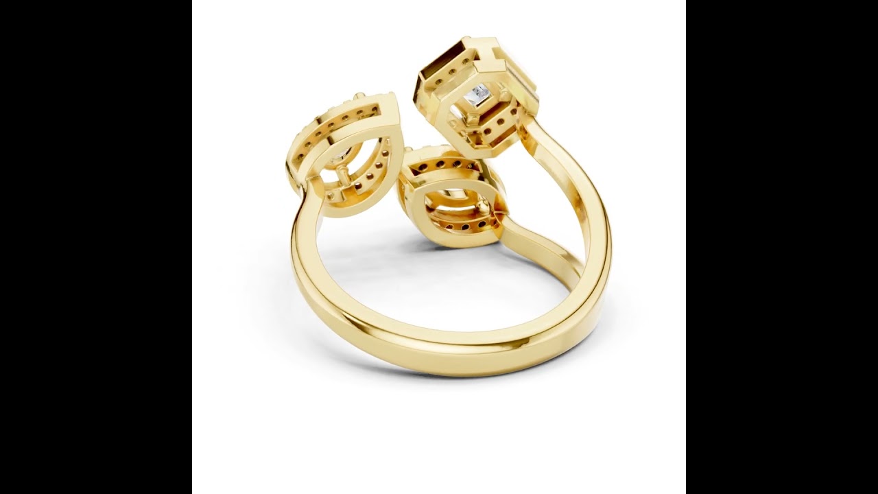 Multi-Shape Three-Stone Diamond Halo Ring