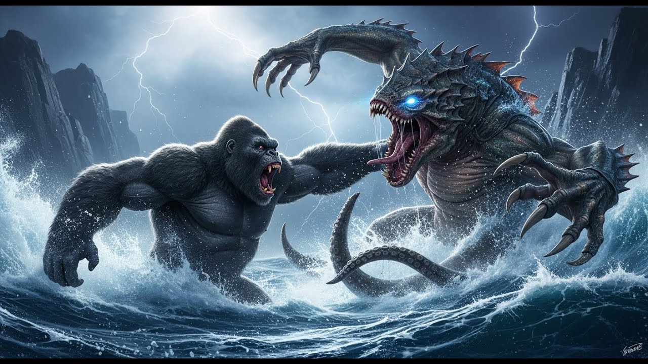 king kong fights sea creature epic monsterverse battle