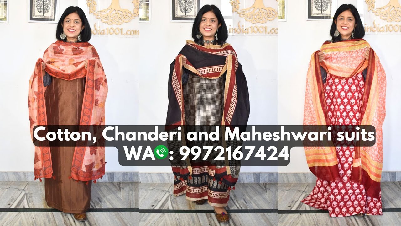 24 Cotton, Chanderi and Maheshwari suits by India1001 WA 9972167424 #
