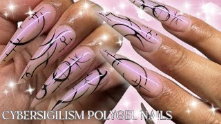 Cybersigilism Stiletto Polygel Nails ⛓️ step by step polygel tutorial 🌟 nail ASMR, no talking