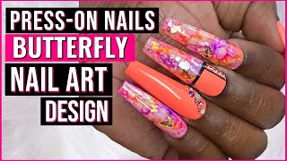 Press On Nails Tutorial | Alcohol Ink Marble | Butterfly Nail Art Design | Coffin Shape Nails