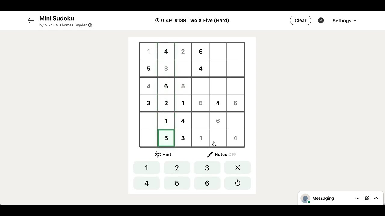 LinkedIn Mini Sudoku Answer Today #139 Two X Five