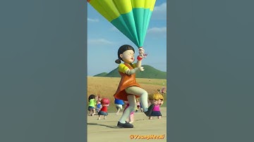 Squid Game Young-hee AI hilariously fly away with hot air balloon? #squidgame #comedy