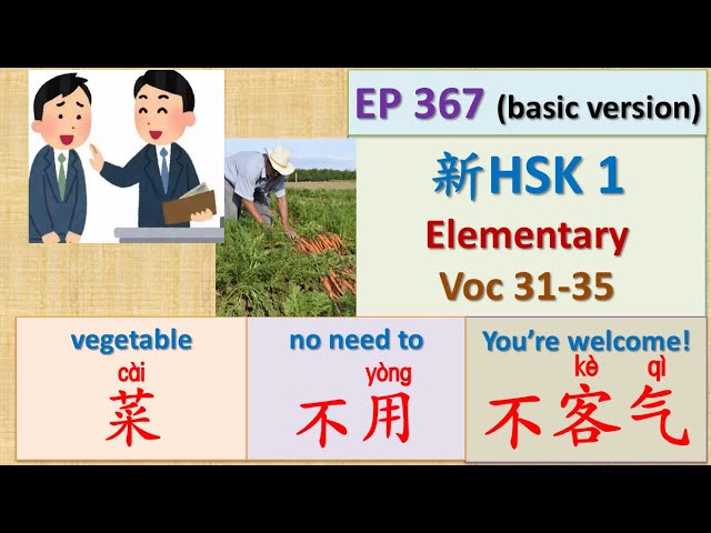[EP 367] (BASIC VERSION) New HSK 1 Voc 31-35 (Elementary): 不对、不客气、不用、不、菜 || 新汉语水平3.0初级词汇1