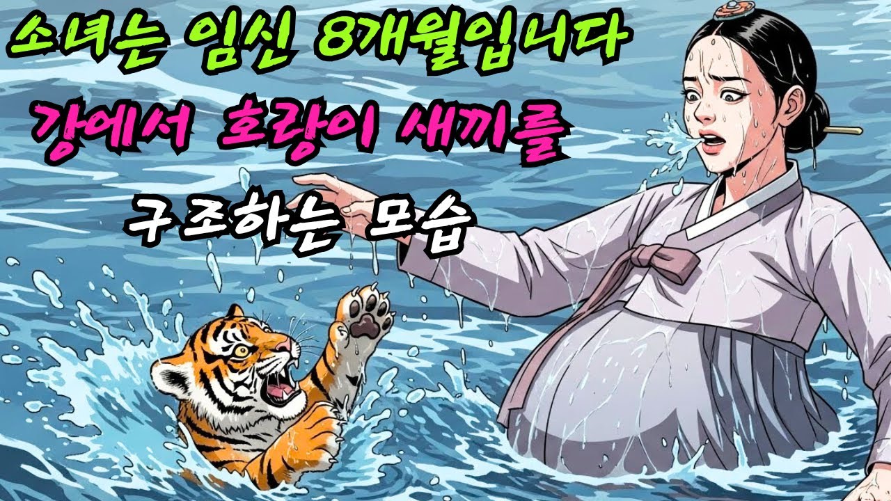 임신 8개월 차 여성이 강에 빠진 새끼 호랑이를 구하기 위해 목숨을 걸었다.| 민담 | 전설 | 설화 | 옛날이야기