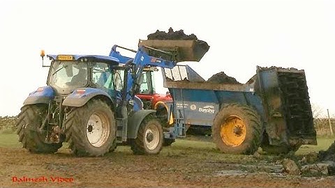 Muck-spreading the compost with Bunning.  Power by Massey and New Holland.