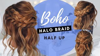 THE BEST HALO BRAID HALF UP | How to Create this Easy Hairstyle for Your Wedding or Prom Tutorial