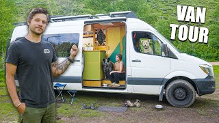 Sprinter Van Tour | Offgrid Shower, Heat/AC | Full Time Couple &amp; Dogs