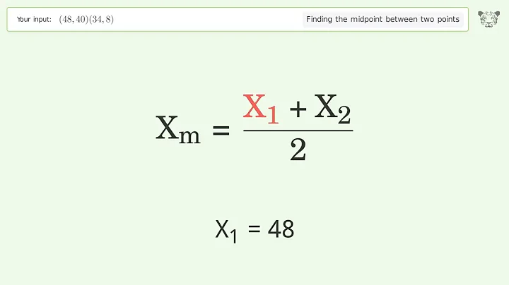 Find the midpoint between two points p1 (48,40) and p2 (34,8): Step-by-Step Video Solution