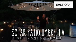 East Oak Offset Patio Umbrella, 10ft Hanging Cantilever Outdoor Umbrellas with 40 Solar Lights