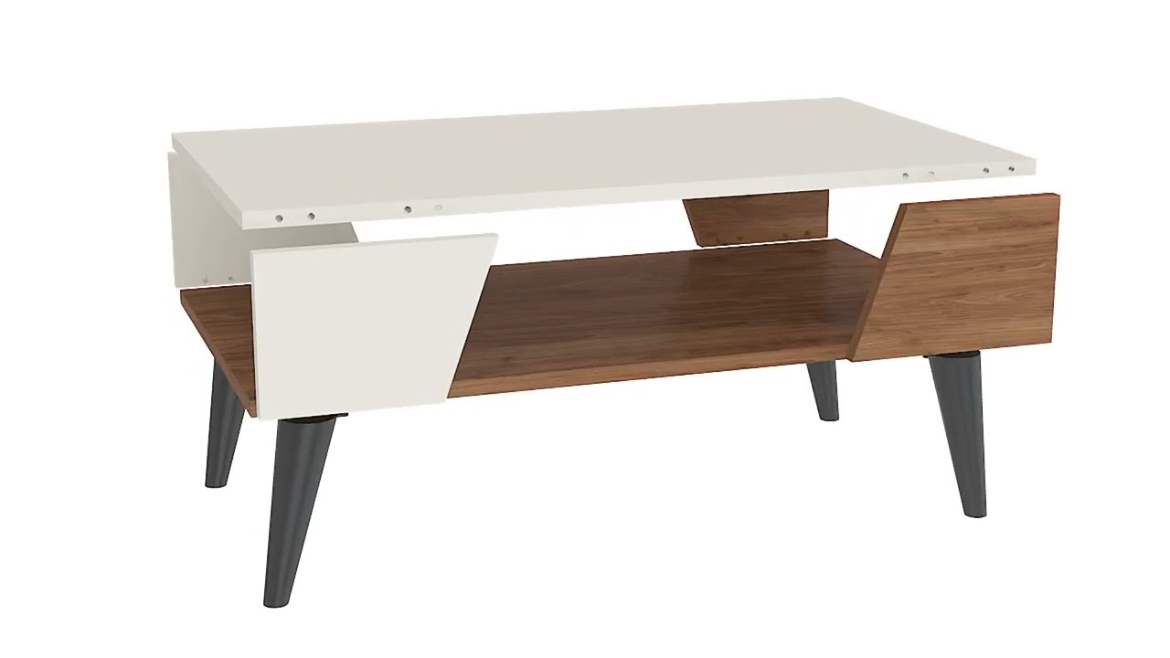 Aren / Curve Coffee Table - Beige & Light Walnut