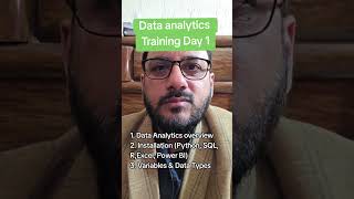 Data Analytics overview 2. Installation (Python, SQL, R,Excel, Power BI)3. Variables & Data Types