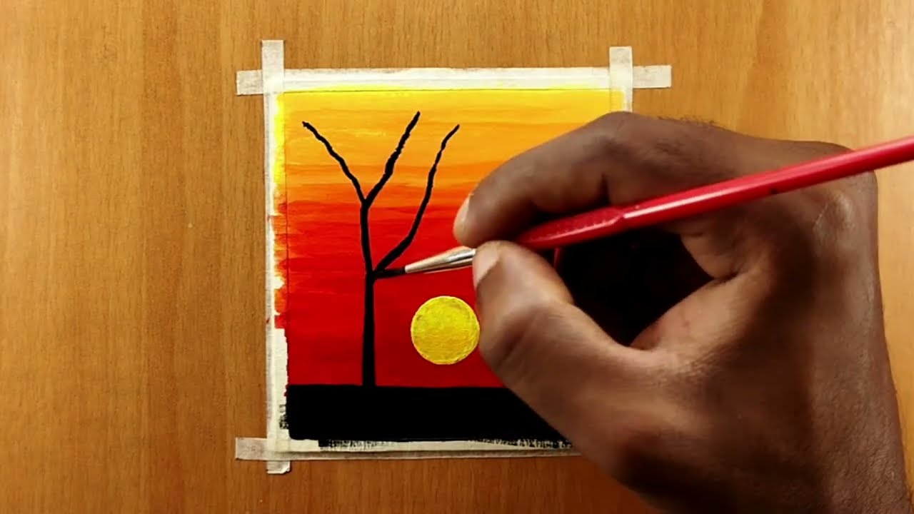 Easy poster colour painting sunset | Painting ideas for beginners