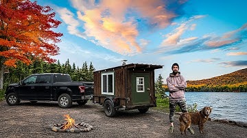 Facing Heavy Wind & Cold in a Tiny Cabin on a Remote Lake