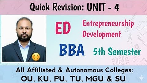 Entrepreneurship Development UNIT 4 Last Minute Quick Revision 2025-26 BBA 5th V Sem OU KU TU PU MGU