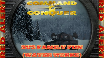 Command And Conquer Red Alert Skirmish 2v3 Hard (Water Werks) RTS Co-op Gameplay PC