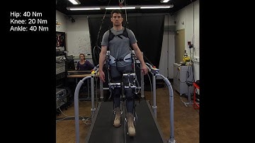 Walking with a hip-knee-ankle exoskeleton emulator.