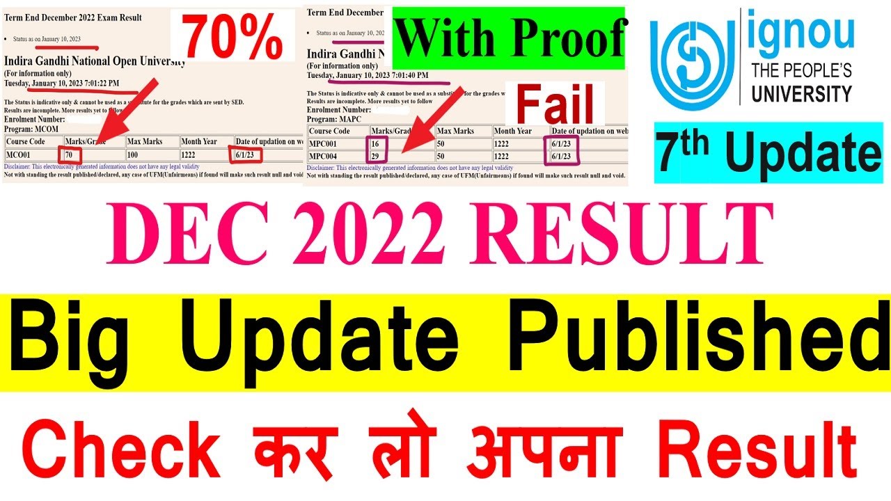 {Breaking News} IGNOU Dec Exam 2022 Result का एक और Big Update Published | Result 7th update Release