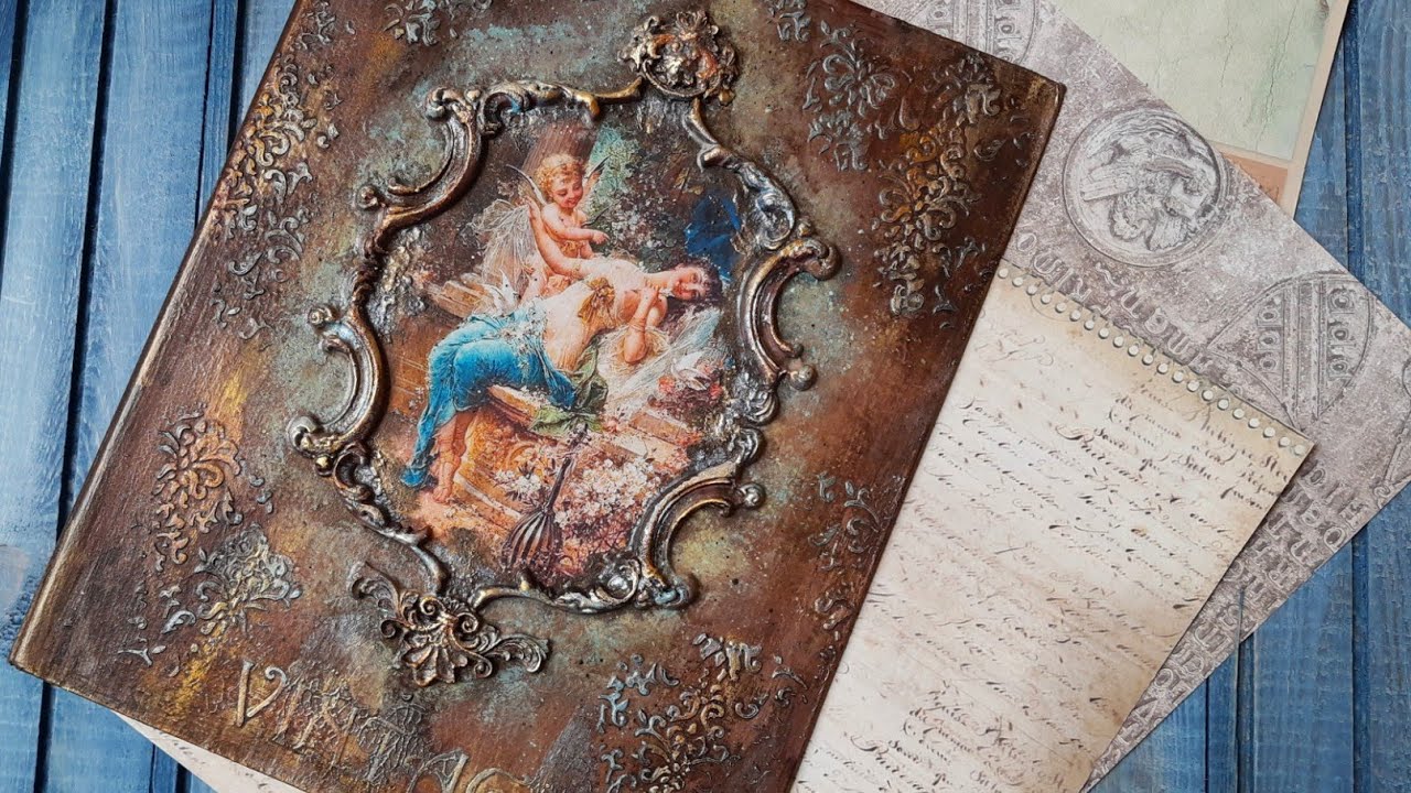Aging techniques - decoupage on the binder cover♡♡♡ Inspiracja dla Daily Art Polska